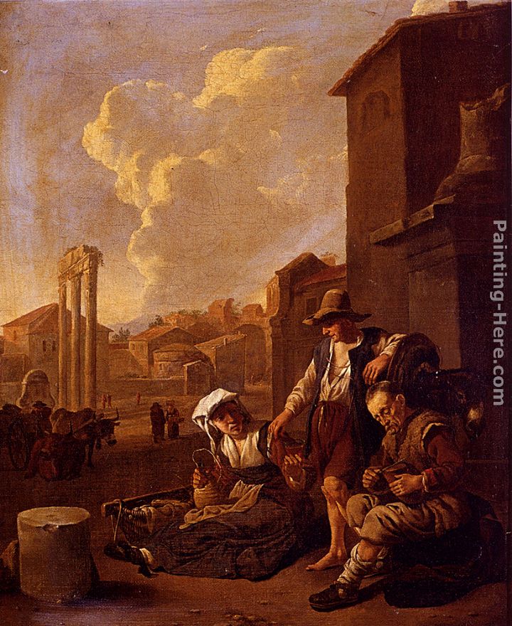 Peasant Family Having Bread And Wine, The Campo Vaccino, Rome, Beyond painting - Johannes Lingelbach Peasant Family Having Bread And Wine, The Campo Vaccino, Rome, Beyond art painting